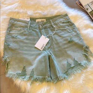 VERVET BY FLYING MONKEY Green Jean Shorts with Distressed Hem